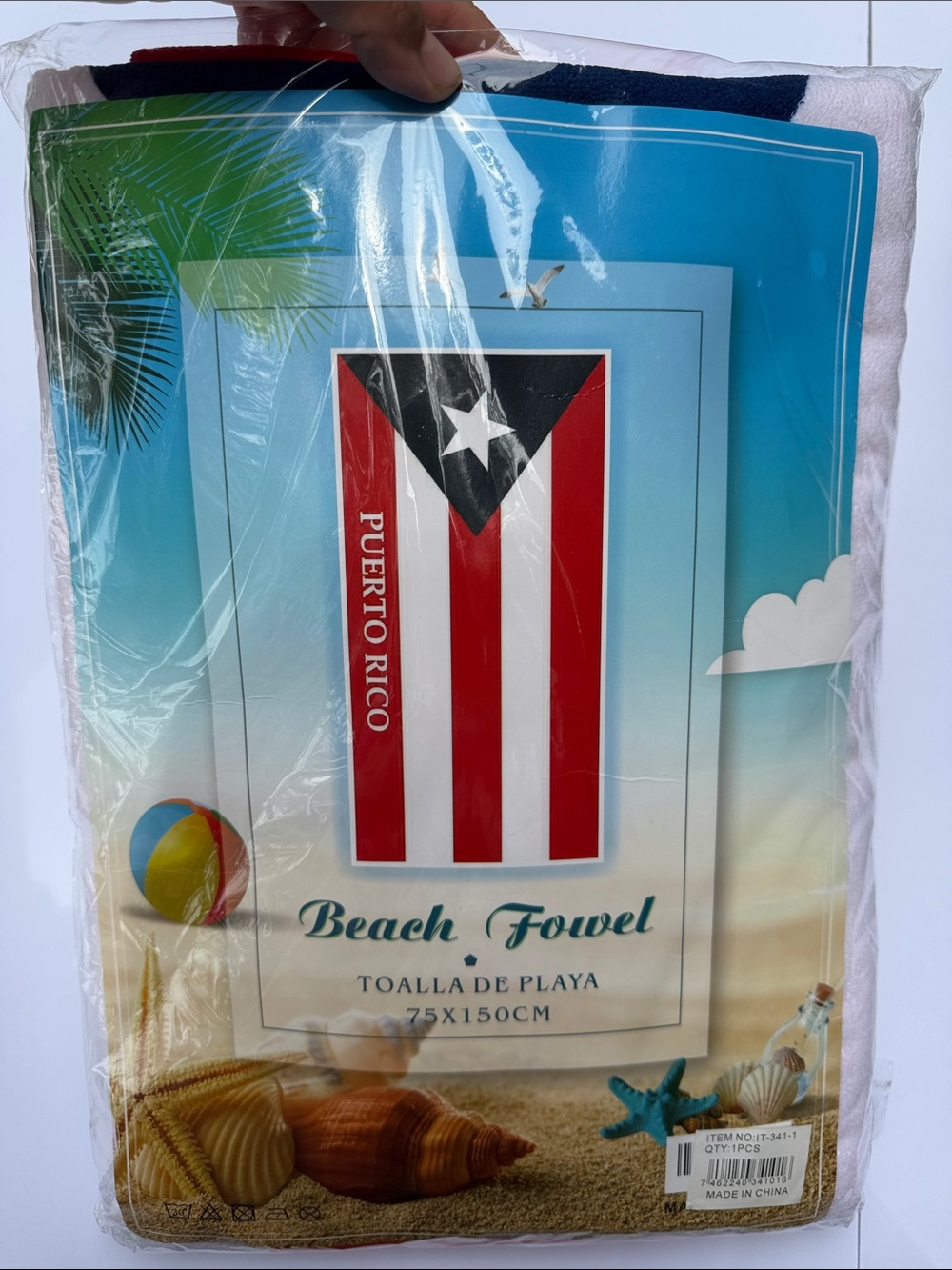 Puerto Rico Beach Towel - Red, White, Black Flag Design